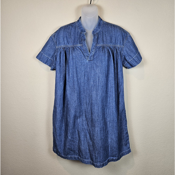 Mother Denim Gatherer Popover Mini Dress Chambray Simple Thing Cottage Womens M - Picture 3 of 16